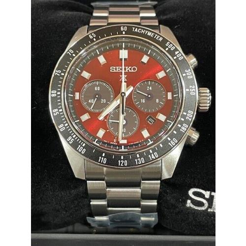 Seiko SSC927 Speed Timer Watch Red Dial Solar Chronograph