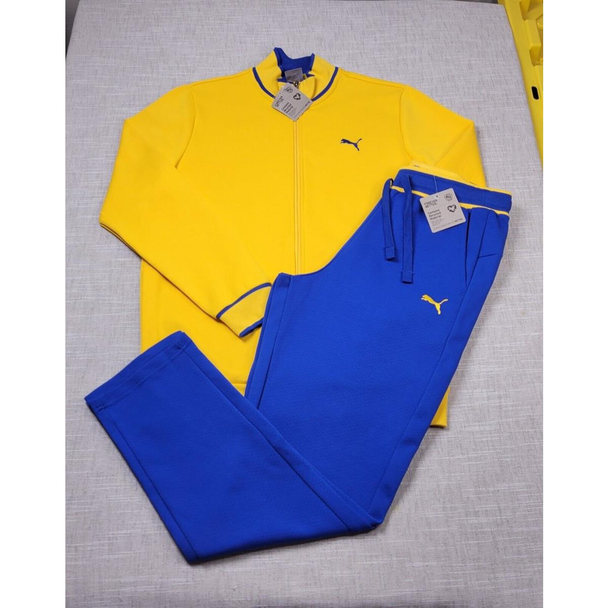 Puma Tracksuit Jacket Pants Set Large Mens Yellow Blue Vintage Sport Full Zip