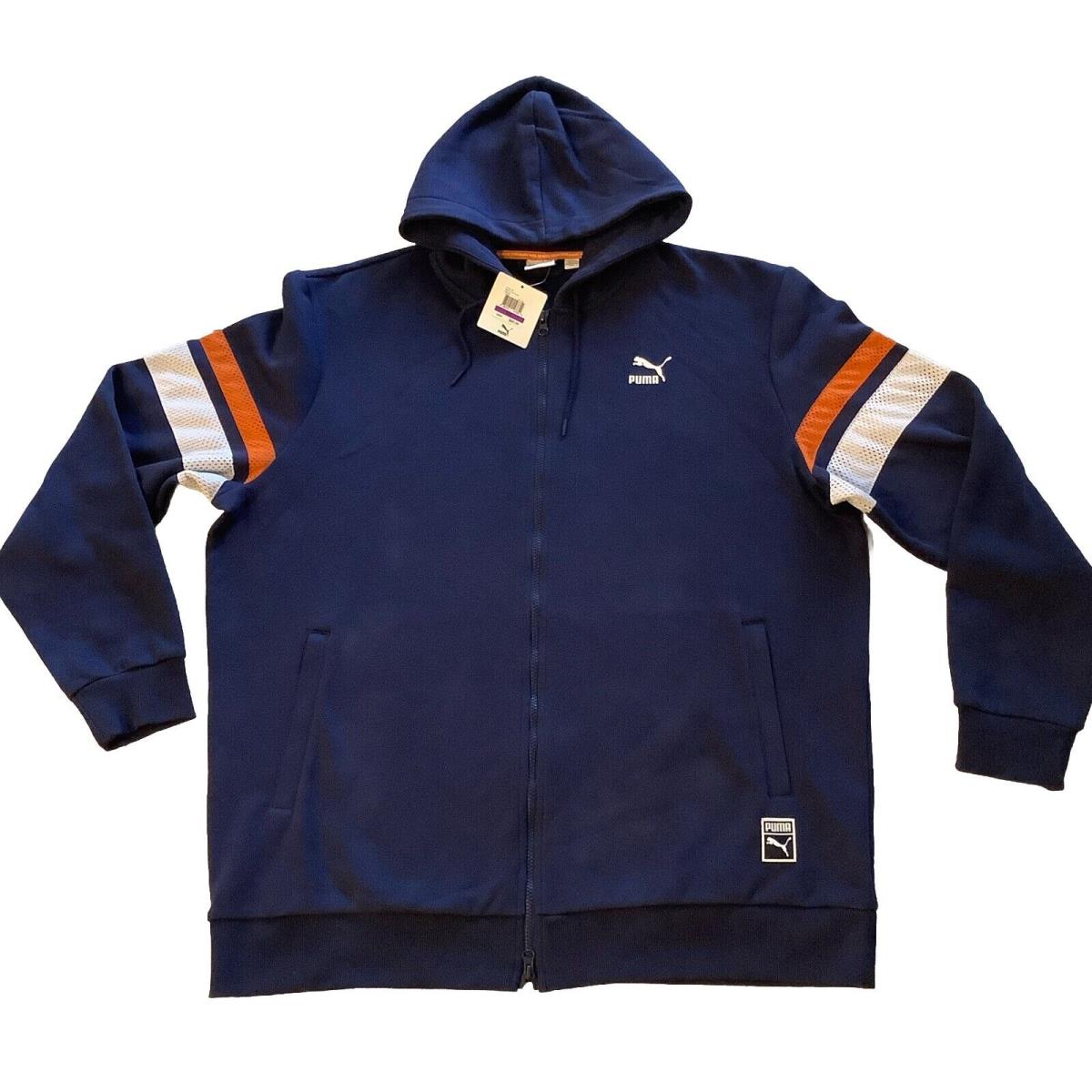 Puma Men s Navy/orange/white Zip up Hoodie X-large Kangaroo Pockets