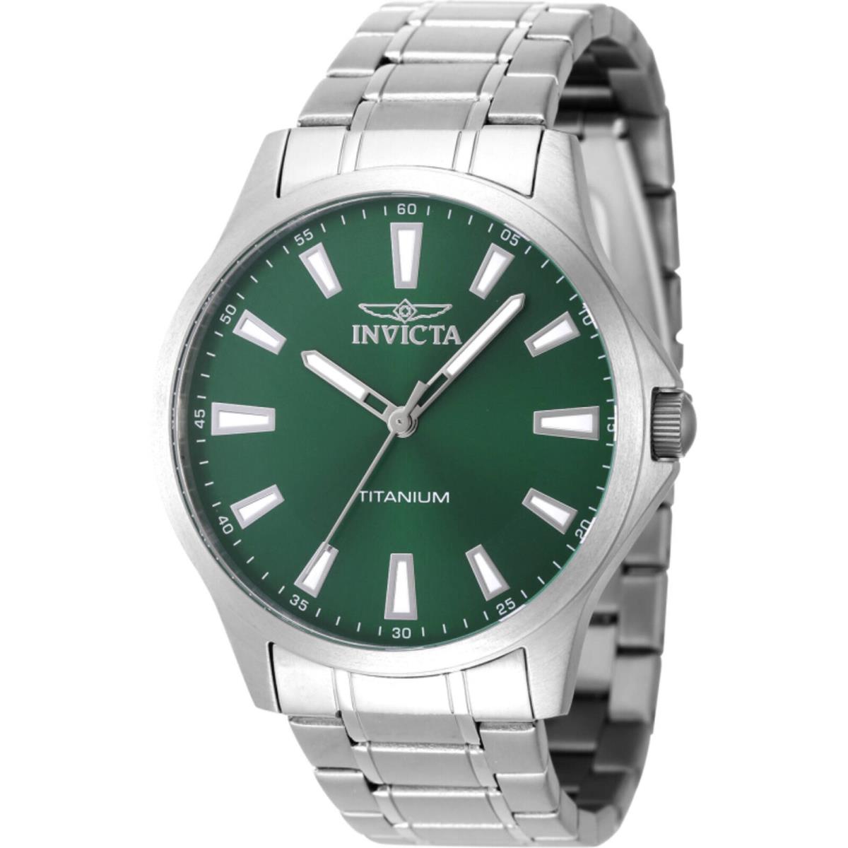 Invicta Men`s Watch TI-22 Quartz Green Brass Dial Titanium Tone Bracelet 47518