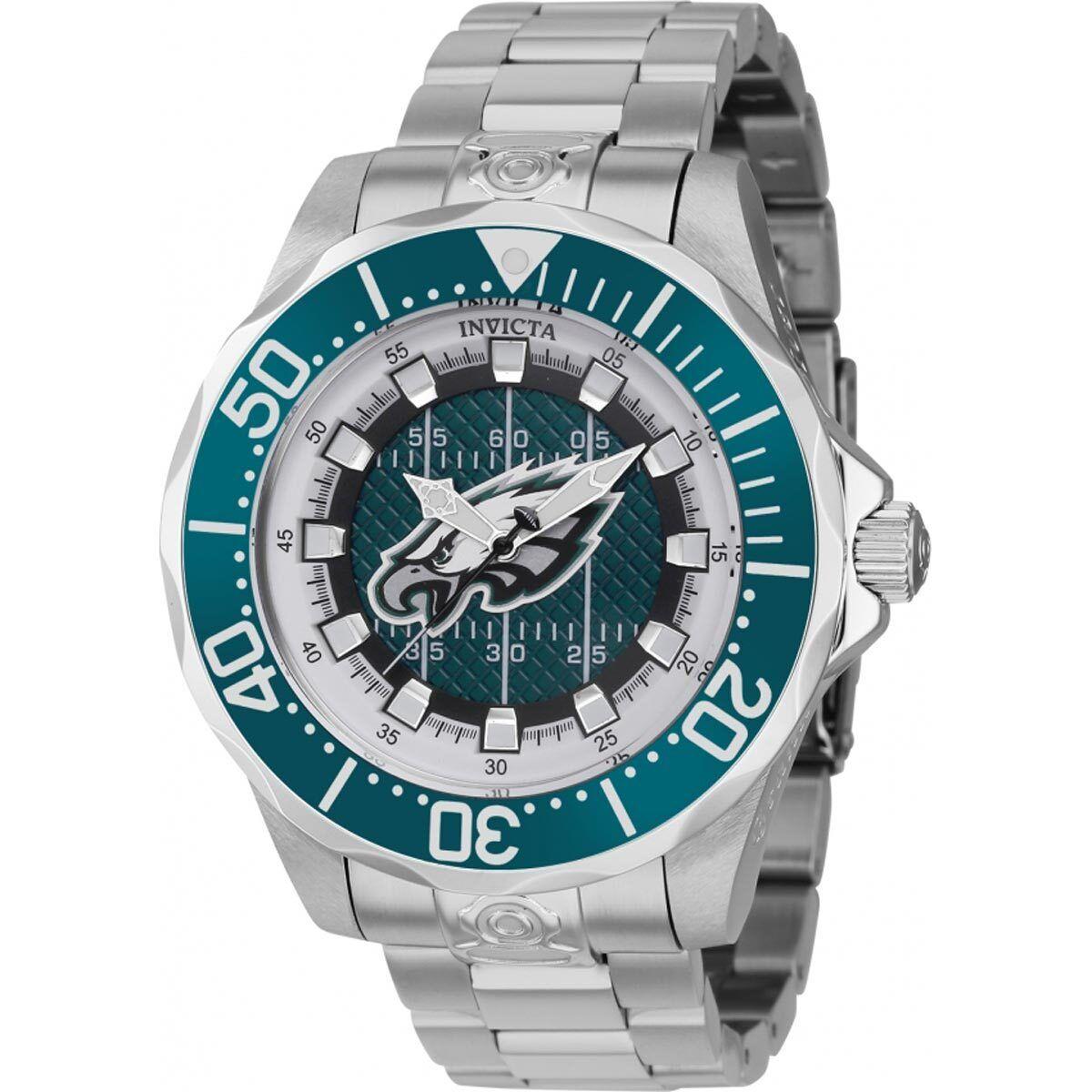 Invicta Men`s Watch Nfl Philadelphia Eagles Dial Stainless Steel Bracelet 42119 - Dial: Green, Silver, Band: Silver