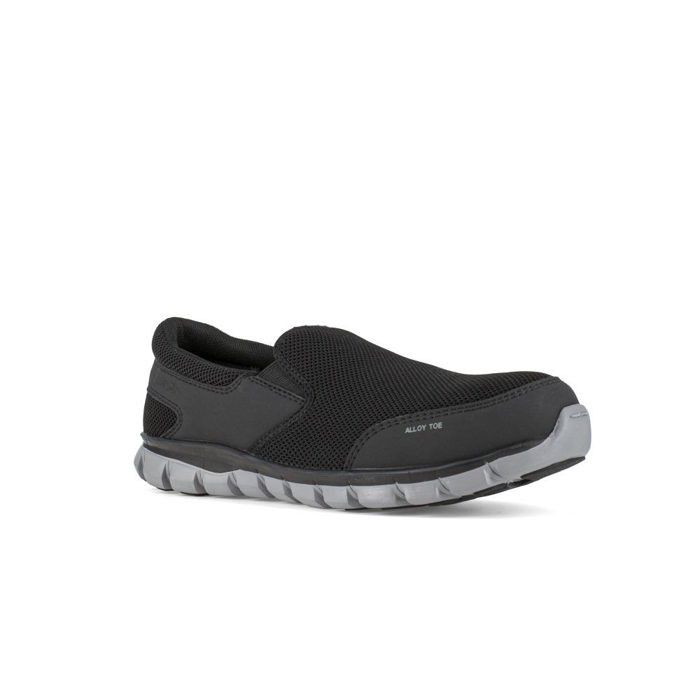 Reebok Work Men`s Sublite Cushion Alloy Toe EH Slip-on Work Shoe Black - RB4037