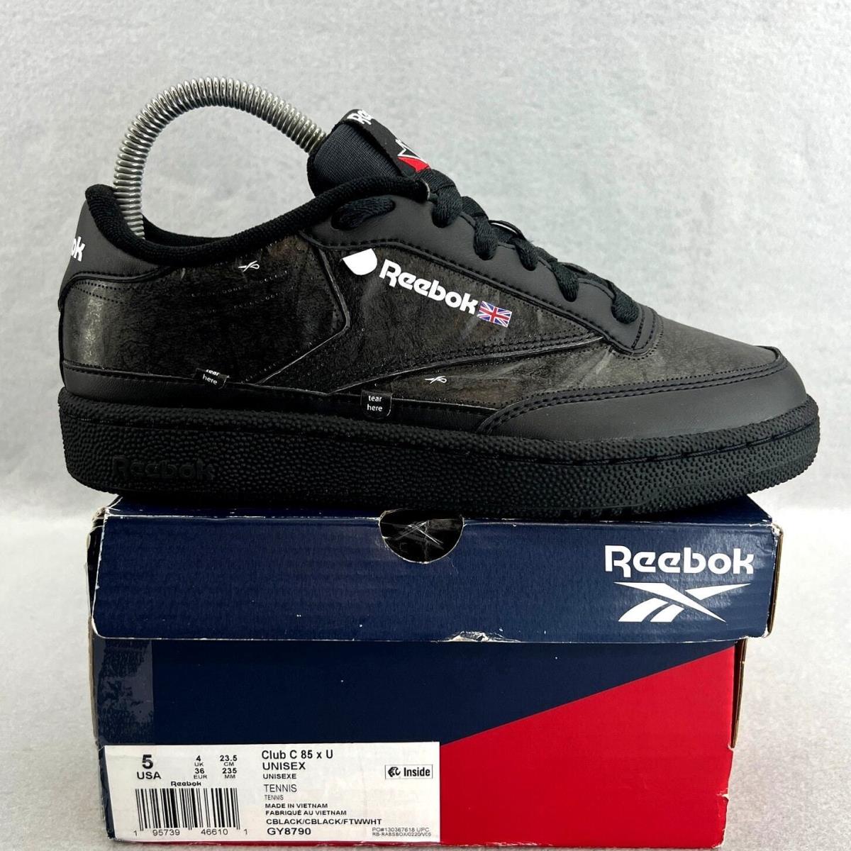 Reebok Club C 85 X U Tennis-tear Away-low Sneaker Shoe-black-rare-women 6-NWT