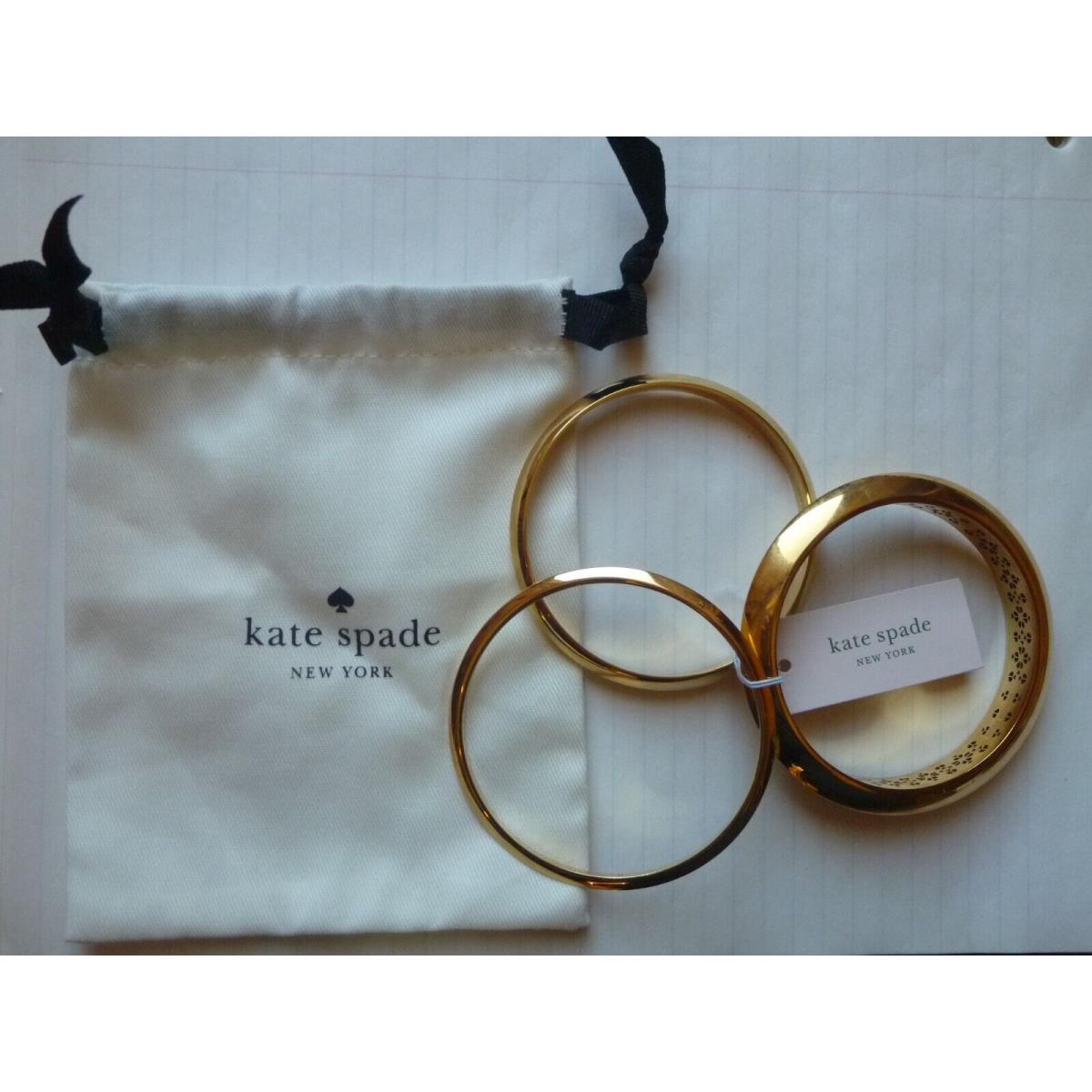 New Kate Spade New York Raise The Bar 3 Bangle Bracelets Gold Gift Bag