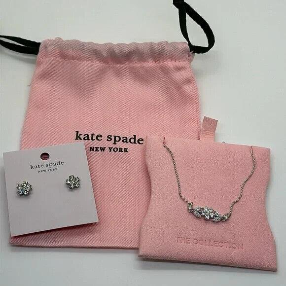 Kate Spade Silver Gleaming Gardenia Classic Jewelry Set Necklace Earrings