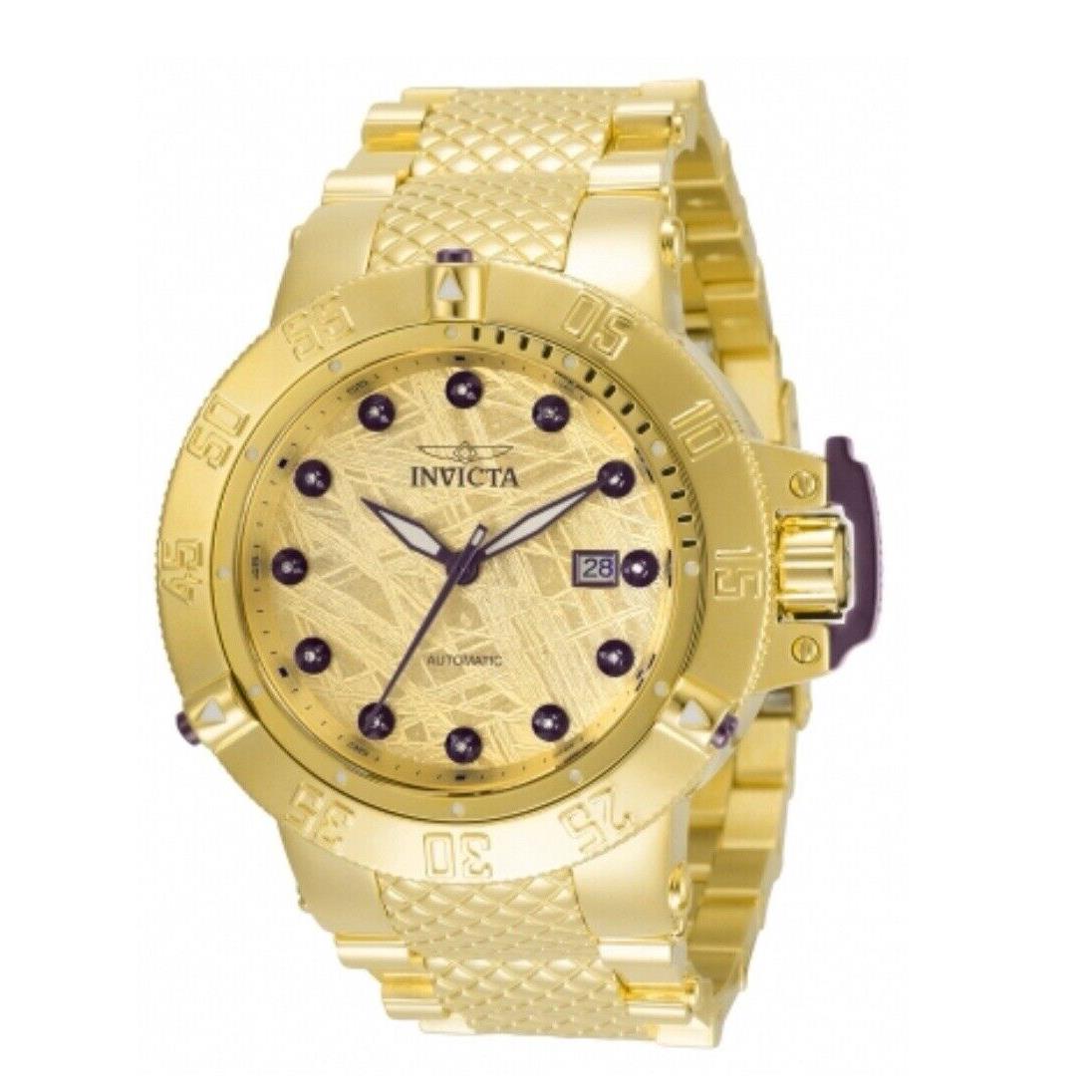 Invicta Men`s Subaqua Noma Iii Automatic Meteorite Watch Gold Label 50mm 35671 - Dial: Gold, Band: Gold, Bezel: Gold