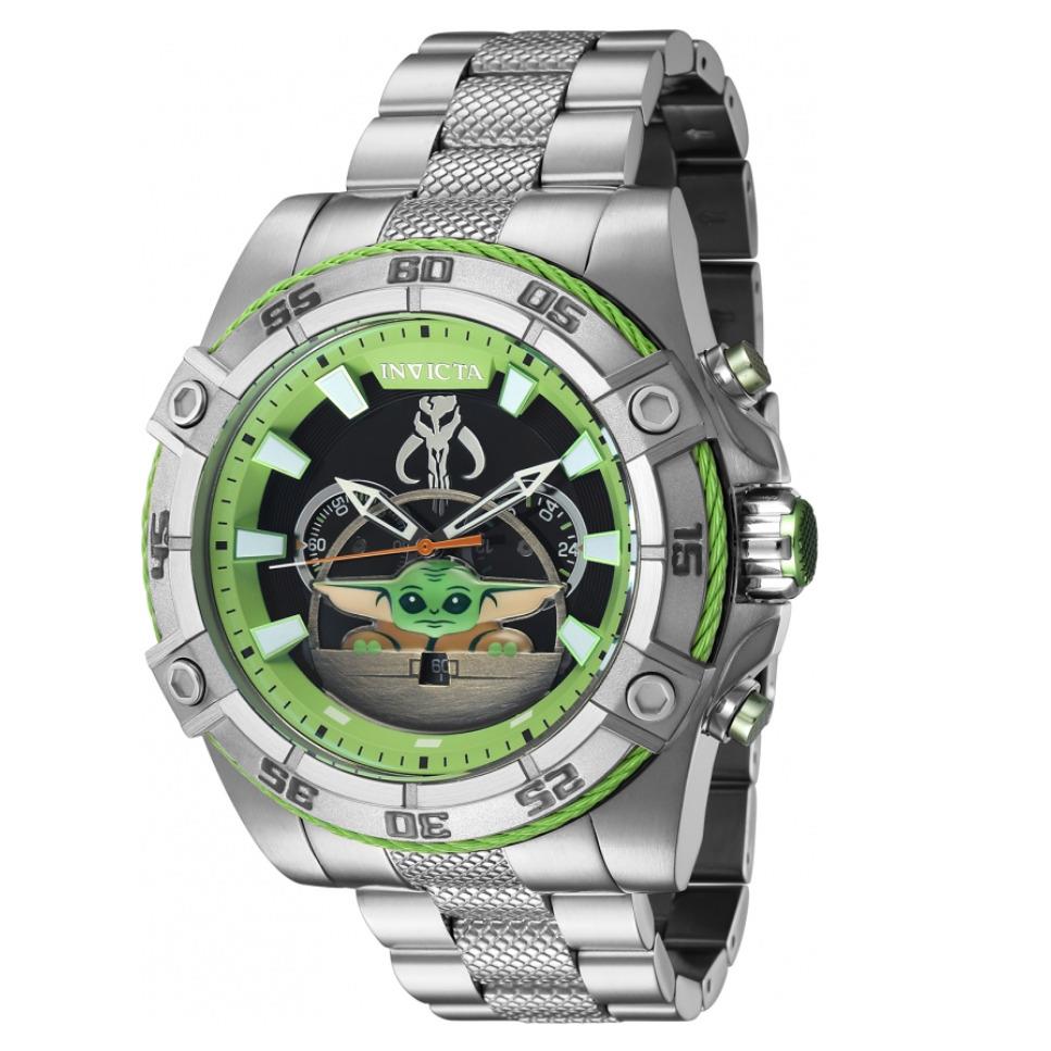 Invicta Star Wars The Child Men`s 52mm Baby Yoda Limited Ed Chrono Watch 41220 - Dial: Black, Green, Multicolor, Silver, White, Band: Gray, Silver, Bezel: Gray, Green, Silver