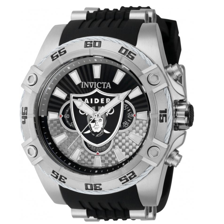 Invicta Nfl Las Vegas Raiders Men`s 52mm Carbon Fiber Chronograph Watch 41982