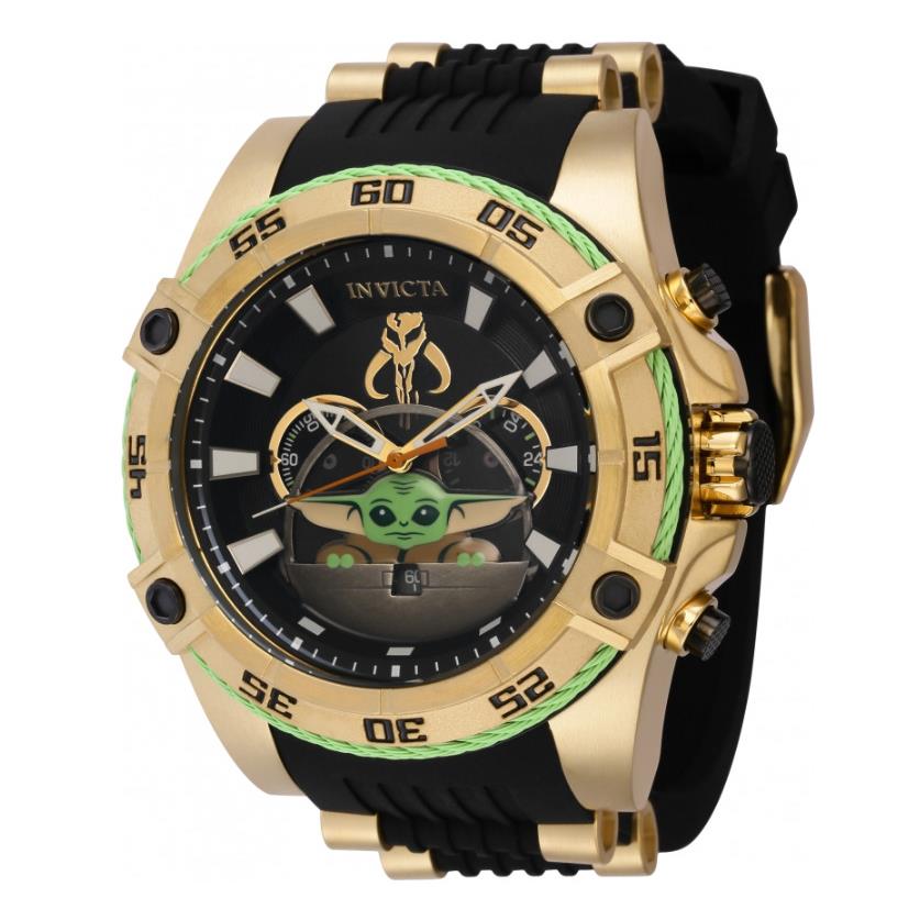 Invicta Star Wars The Child Men`s 52mm Baby Yoda Limited Ed Chrono Watch 41209 - Dial: Black, Gold, Gray, Green, Multicolor, White, Band: Black, Bezel: Black, Gold, Green, Yellow