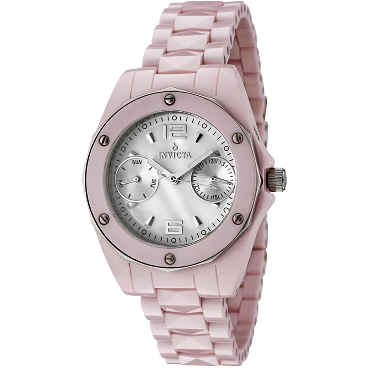 Invicta 0299 Women`s Dress Ceramic Mop Dial Pink Cermaic Bracelet 35mm Watch