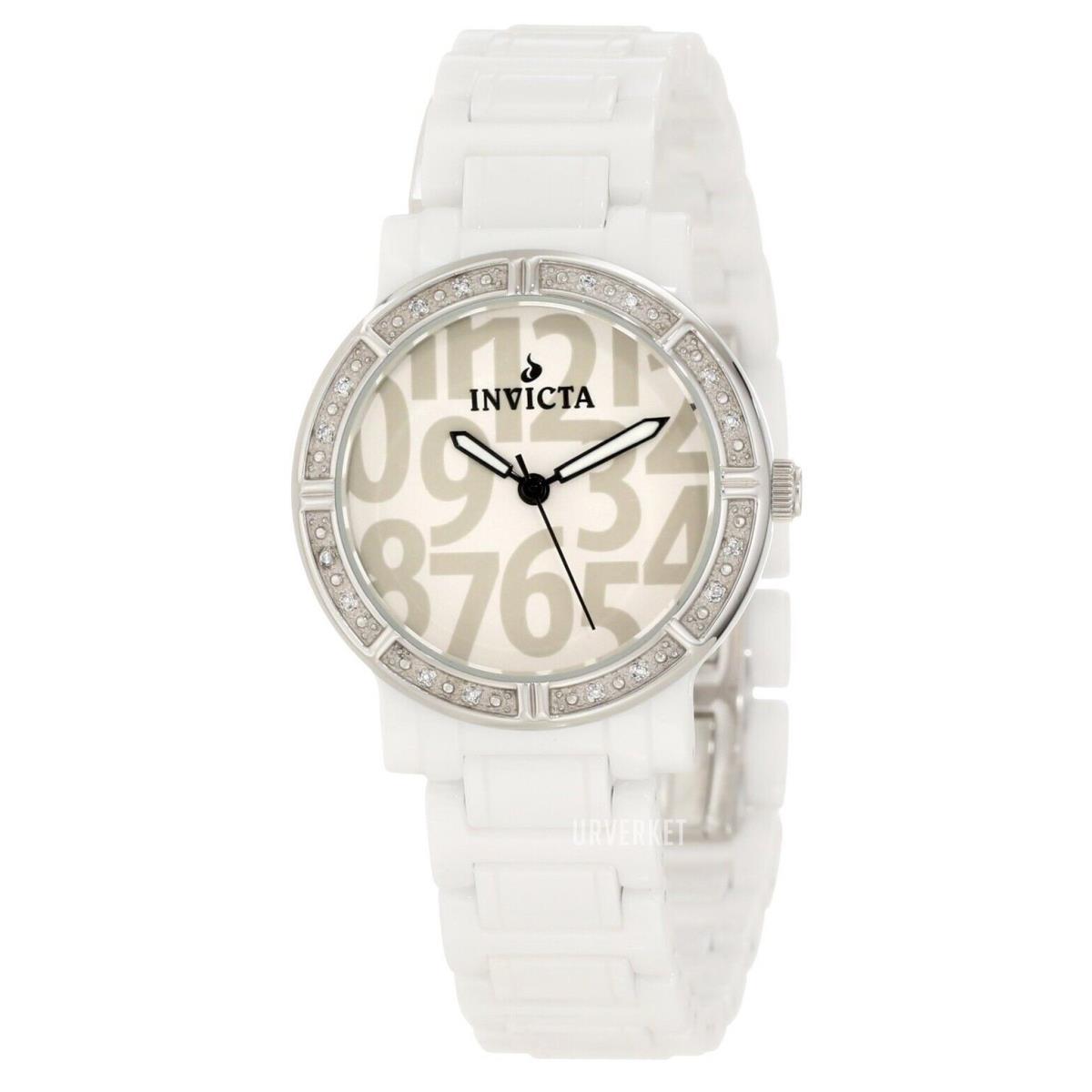 Invicta 10273 Women s Ceramic White Dial Scattered Numbers Watch