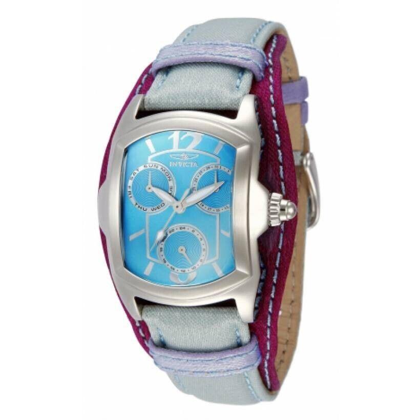 Invicta 12285 Women`s Lupah Light Blue Leather Bracelet Strap 34mm Quartz Watch - Dial: Blue, Band: Blue, Bezel: Silver