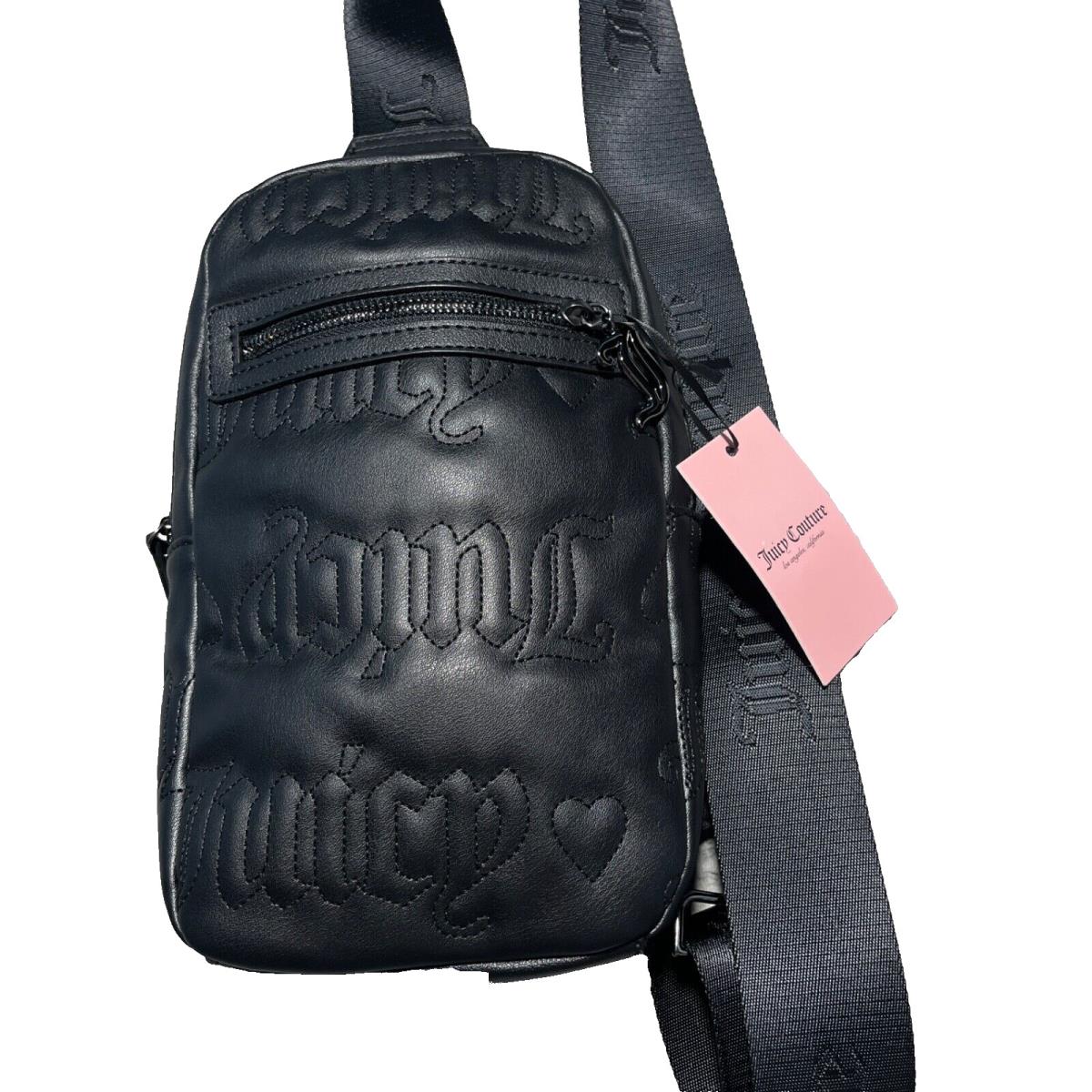 Juicy Couture Pile On Cherry Sling Black Backpack Embossed Hearts