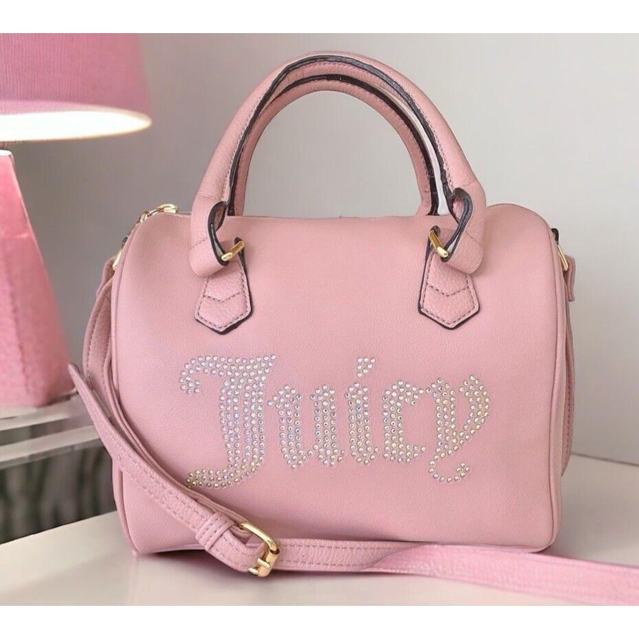 Juicy Couture Purse Iridescent Rhinestone Logo Pink Satchel Bag