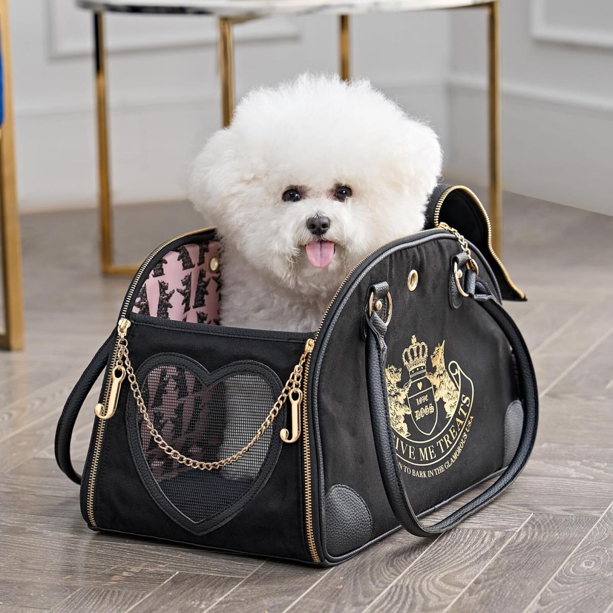 Juicy Couture Give Me Treats Pet Carrier - Stylish Black Travel Bag For Small Dogs and Cats