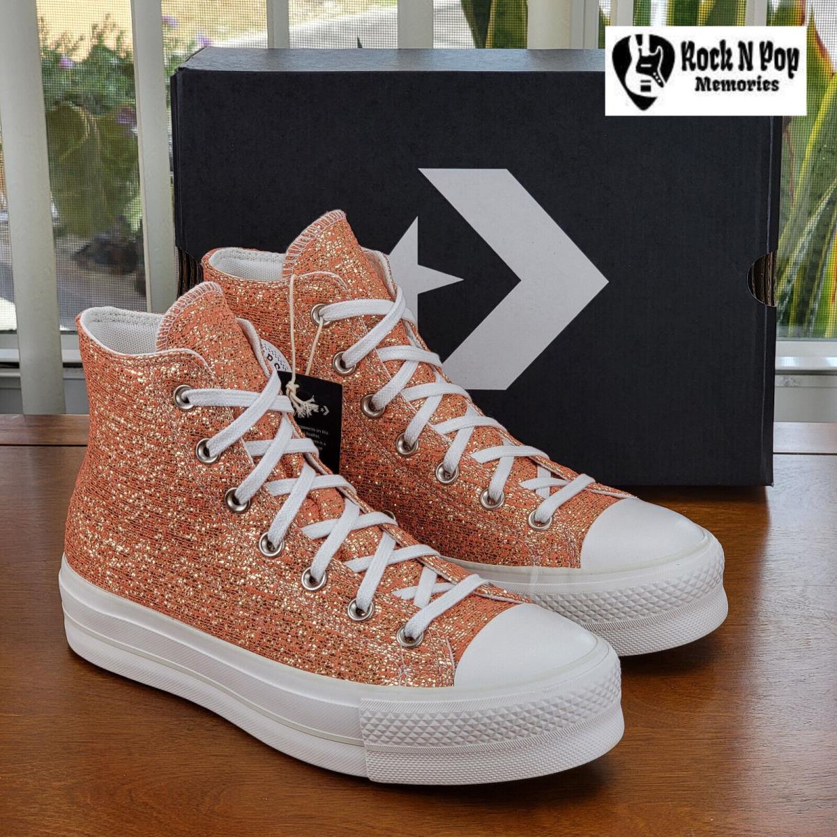 Converse Women`s Ctas Lift Hi Metallic Shimmer 570984C Healing Clay/light Gol