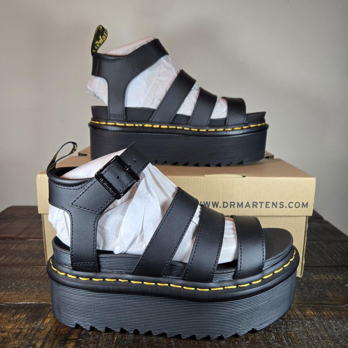 Dr Doc Martens Blaire Quad Platform Sandals Womens 6 Black Leather Shoes Strappy