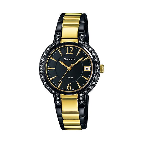 Casio Sheen Date Display Black Gold Stainless Steel Case and SHE-4805BSG-1A