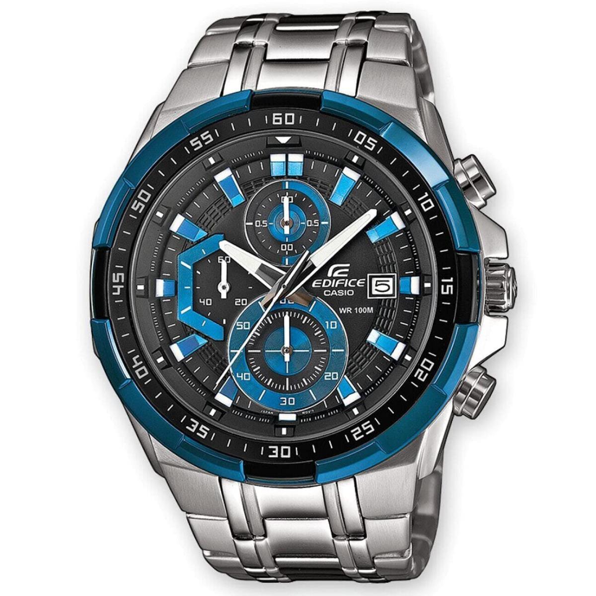 Casio Edifice EFR-539D-1A2 Men`s Watch Quartz Stainless Steel Blue Dial - Dial: Blue, Band: Silver, Bezel: Silver