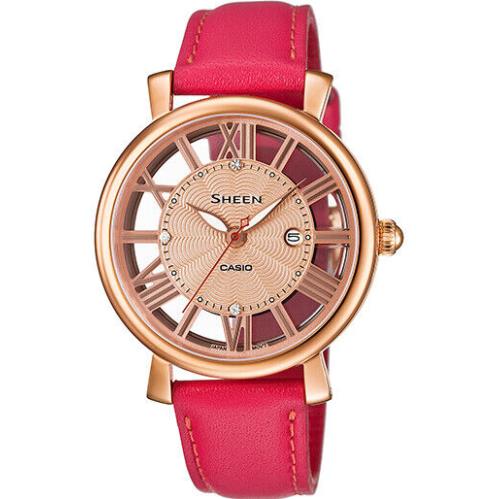 Casio Sheen Pink Gold Case See-through Face and Dial Red Leather SHE-4047LTD-4A