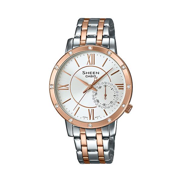 Casio Sheen Date Indicator Pink Gold Ion Plated Bezel and SHE-3046SGD-7A