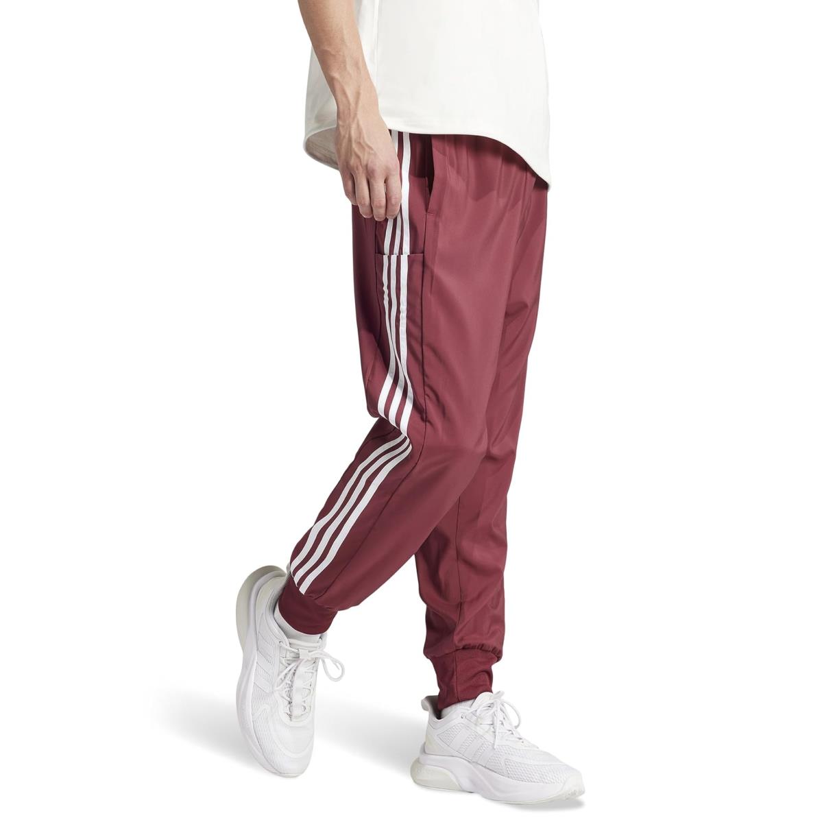 Man`s Pants Adidas Aeroready Essentials Tapered Cuffed Woven 3-Stripes Pants Shadow Red