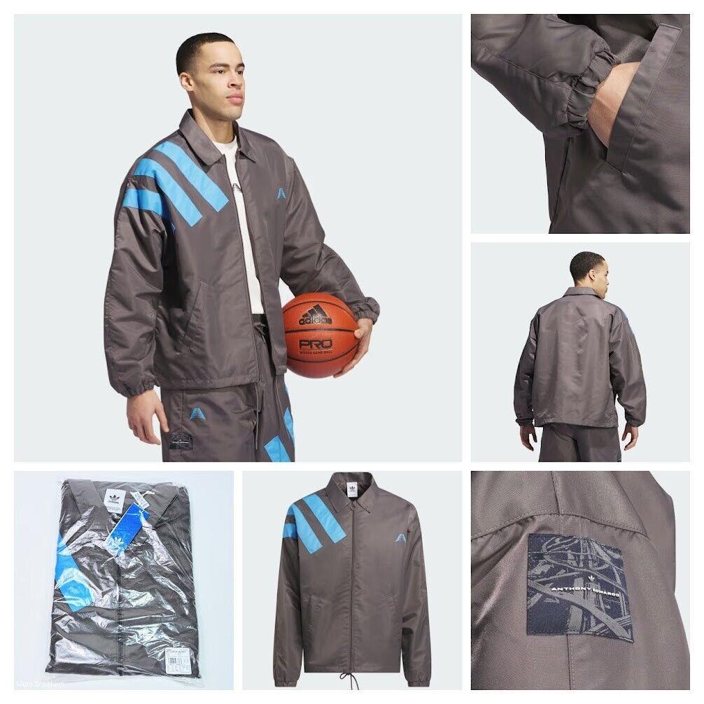 Adidas AE 1 Coach Jacket Men`s XL Charcoal Blue Anthony Edwards Basketball Zip