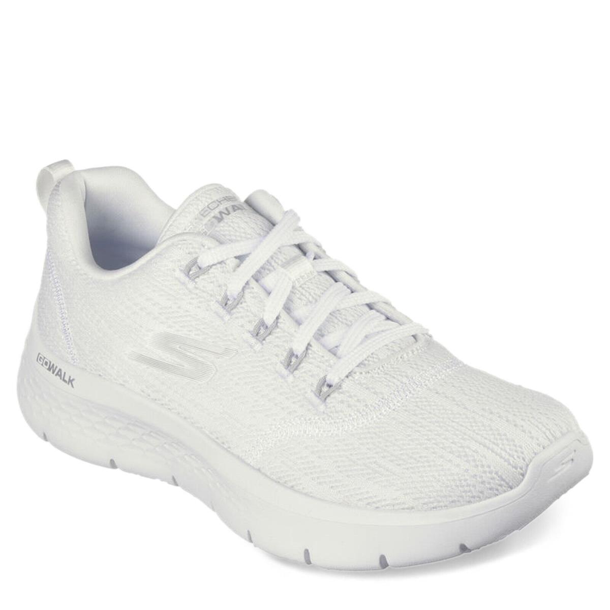 Women`s Skechers GO Walk Flex - Striking Look Walking Shoe 124960-WSL White/sil - WHITE/SILVER