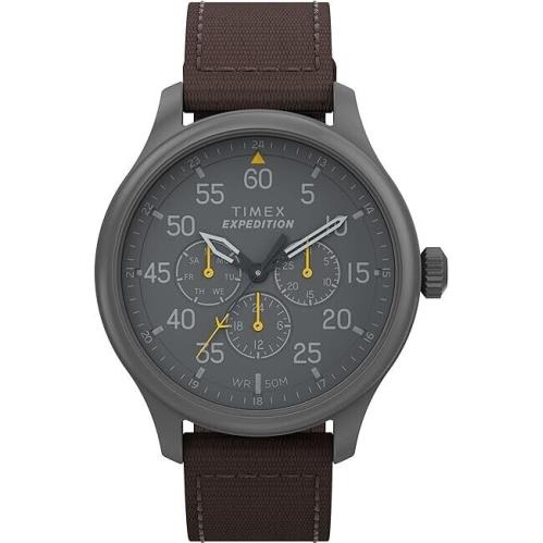 Timex Men`s Expedition Field 43mm Watch - Brown Strap Black Dial Gunmetal Case