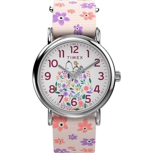 Timex Watch Women`s Peanuts Floral 38mm Watch - Pink Strap White Dial