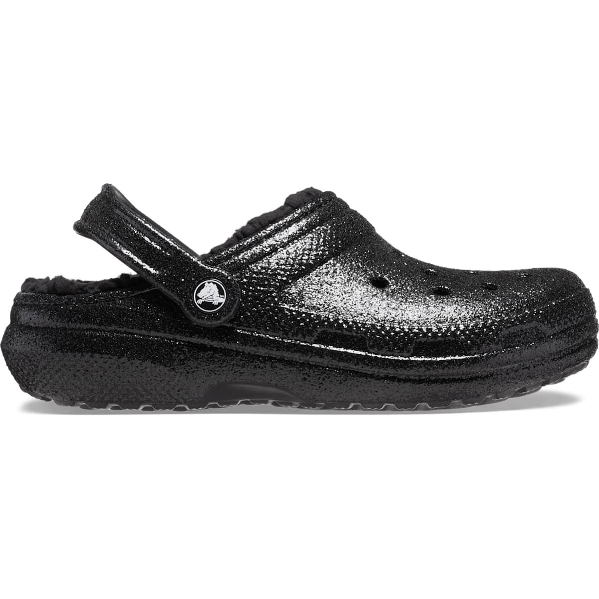 Crocs Men`s and Women`s Slippers - Classic Lined Glitter Clogs House Shoes - Black - Black