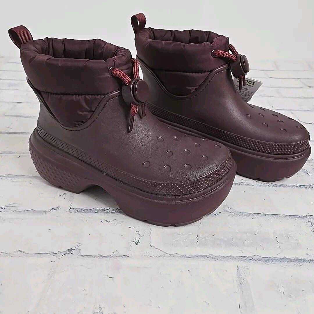 Crocs Boots Stomp Puff Classic Womens 9 Men 7 Platform Insulated Sole Maroon