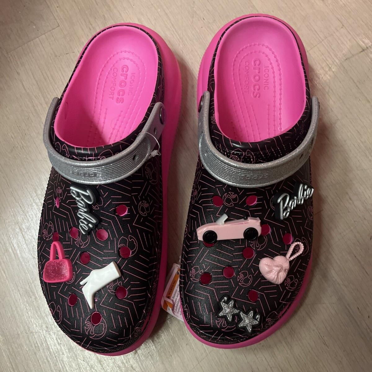 Crocs Barbie Crush Clog Black Hot Pink Barbie Charms Mens Size 13