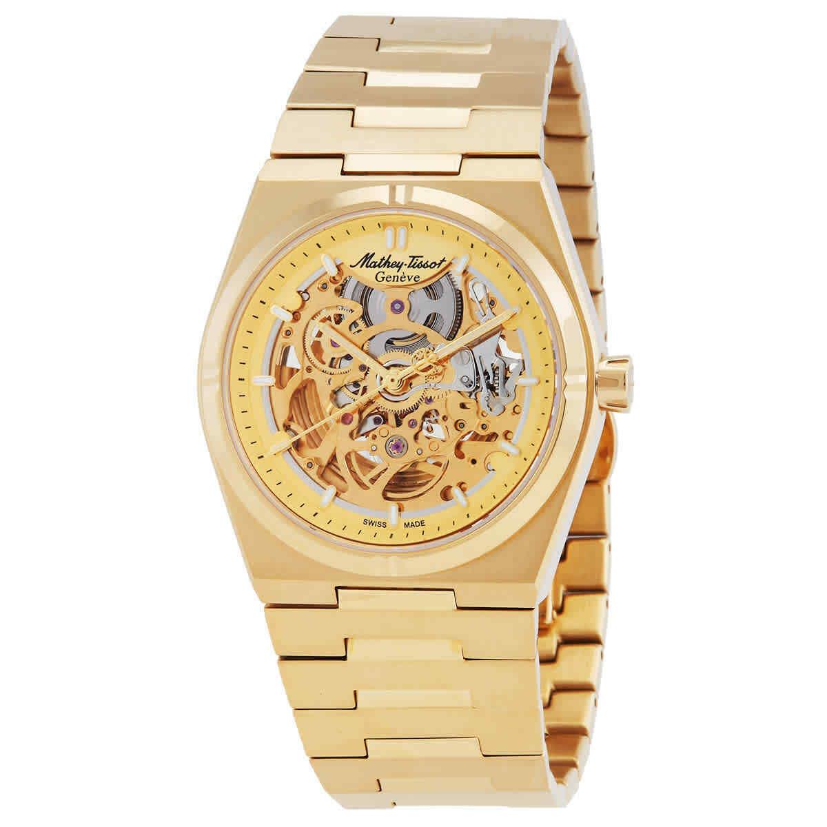 Mathey-tissot Zeus Skeleton Automatic Champagne Dial Men`s Watch H118CFPDI - Dial: Champagne, Band: Yellow Gold-tone, Bezel: Yellow Gold-tone