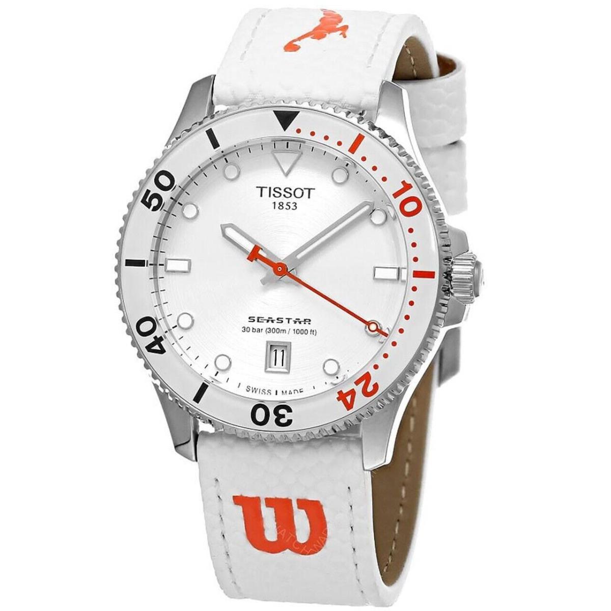 Tissot Seastar Wilson Wnba Quartz 40MM Unisex Watch T120.410.17.011.00A - Dial: White, Band: Orange, White, Bezel: White