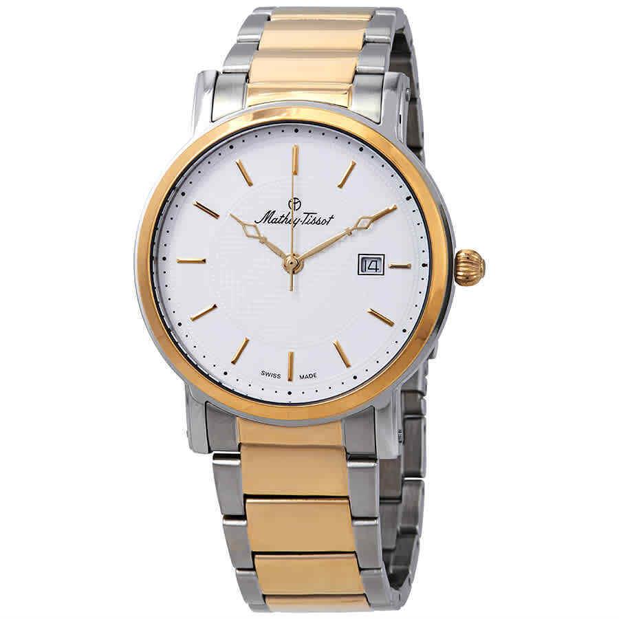 Mathey-tissot City Metal White Dial Men`s Watch HB611251MBI - Dial: White, Band: Two-tone (Silver-tone and Yellow Gold-plated), Bezel: Silver-tone