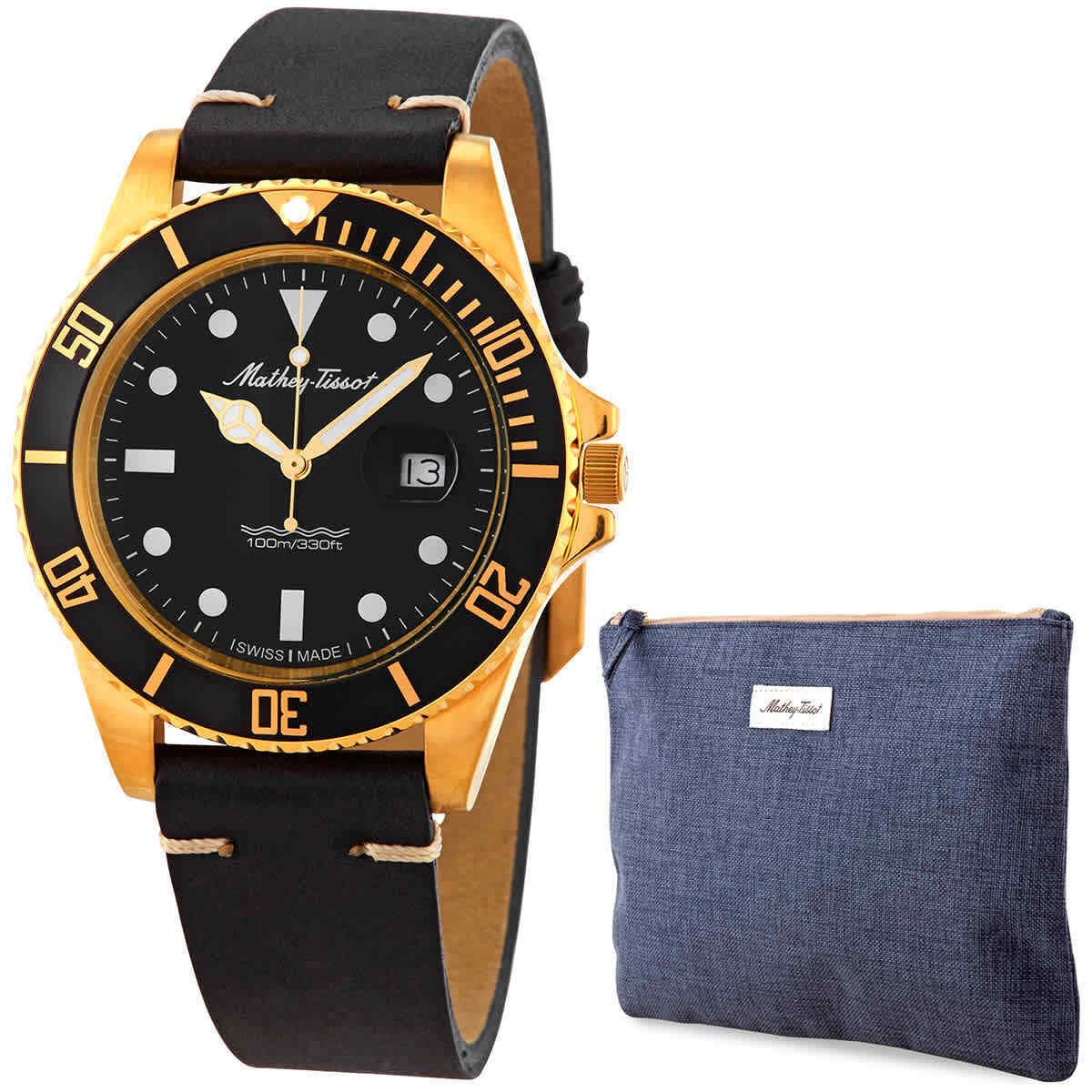 Mathey-tissot Mathey Vintage Quartz Black Dial Men`s Watch H9010PLN - Dial: Black, Band: Black, Bezel: Gold-tone