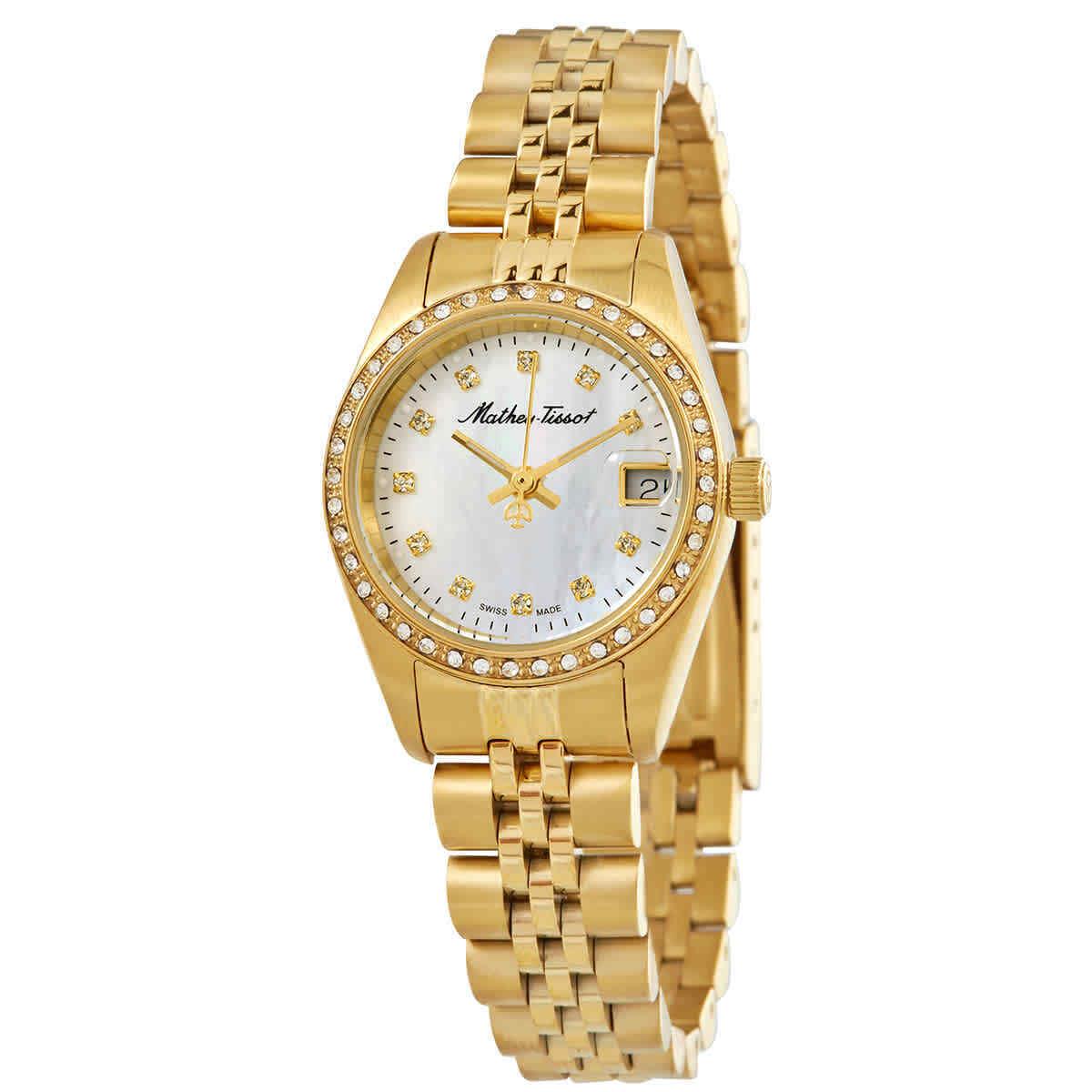 Mathey-tissot Mathy IV Quartz Ladies Watch D709PQI - Dial: Mother of Pearl, Band: Yellow Gold-tone, Bezel: Yellow Gold-tone