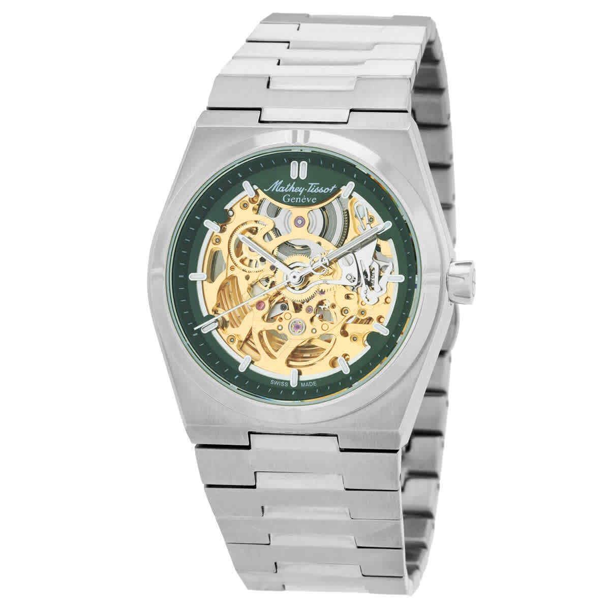 Mathey-tissot Zeus Skeleton Automatic Green Dial Men`s Watch H118CFAV - Dial: Green, Band: Silver-tone, Bezel: Silver-tone