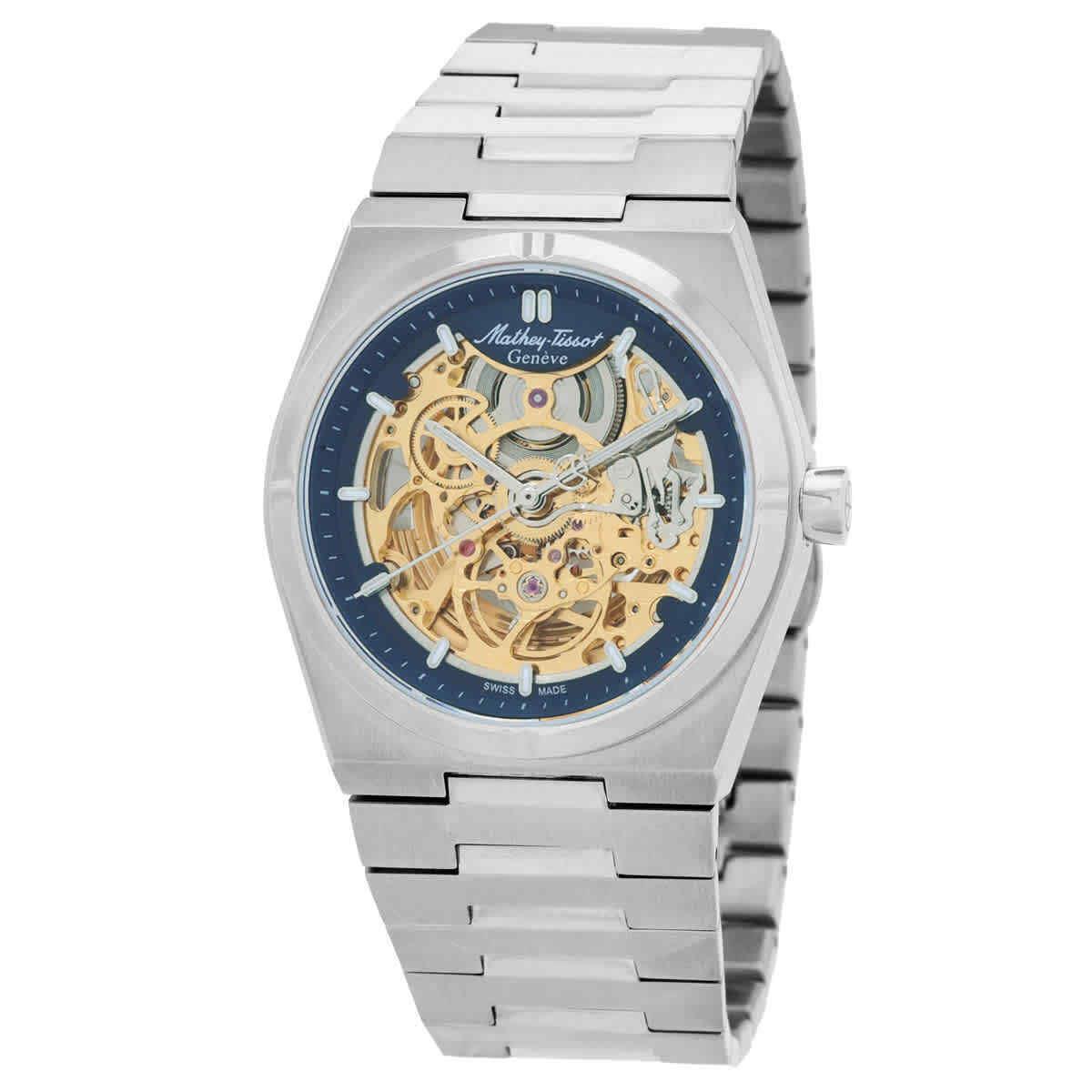 Mathey-tissot Zeus Skeleton Automatic Blue Dial Men`s Watch H118CFABU - Dial: Blue, Band: Silver-tone, Bezel: Silver-tone