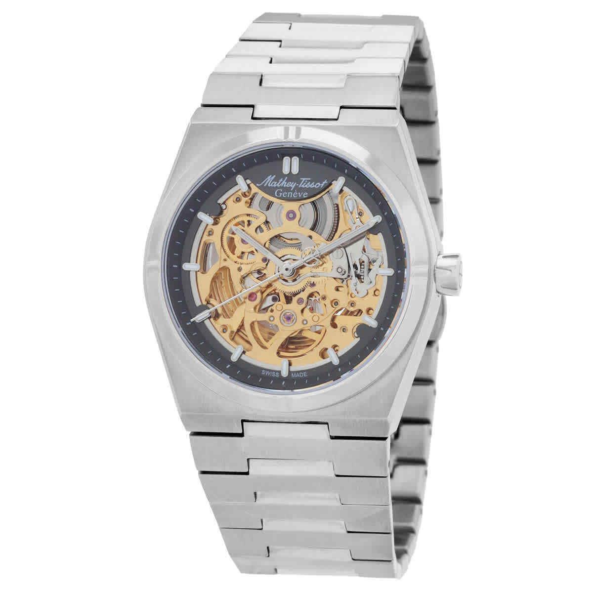 Mathey-tissot Zeus Skeleton Automatic Grey Dial Men`s Watch H118CFAS - Dial: Grey, Band: Silver-tone, Bezel: Silver-tone