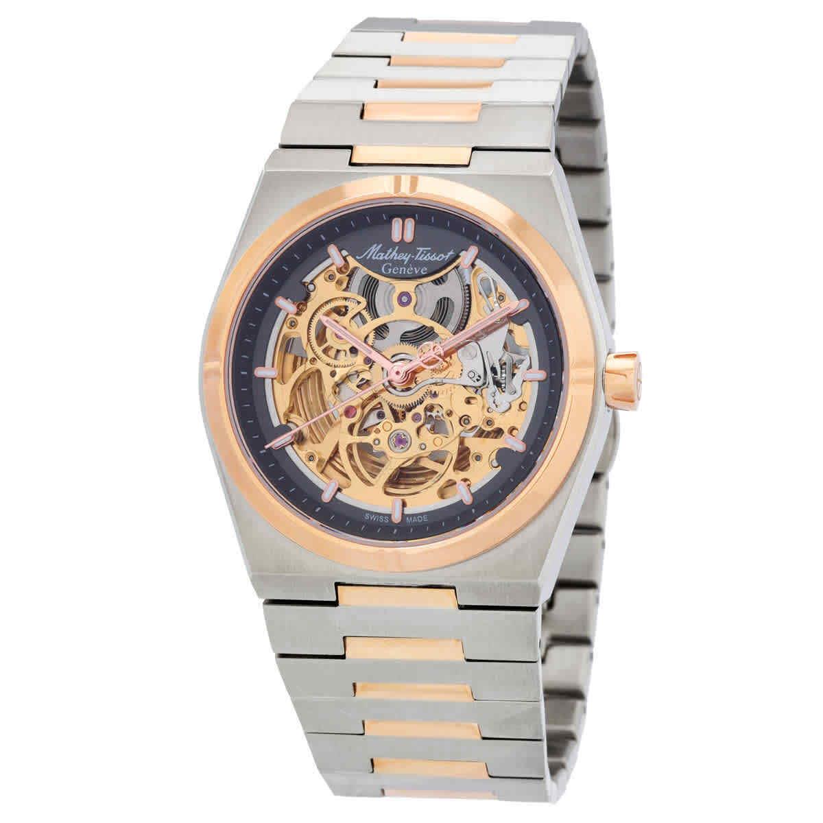 Mathey-tissot Zeus Skeleton Automatic Grey Dial Men`s Watch H118CFRS - Dial: Grey, Band: Two-tone (Silver-tone and Rose Gold-tone), Bezel: Silver-tone