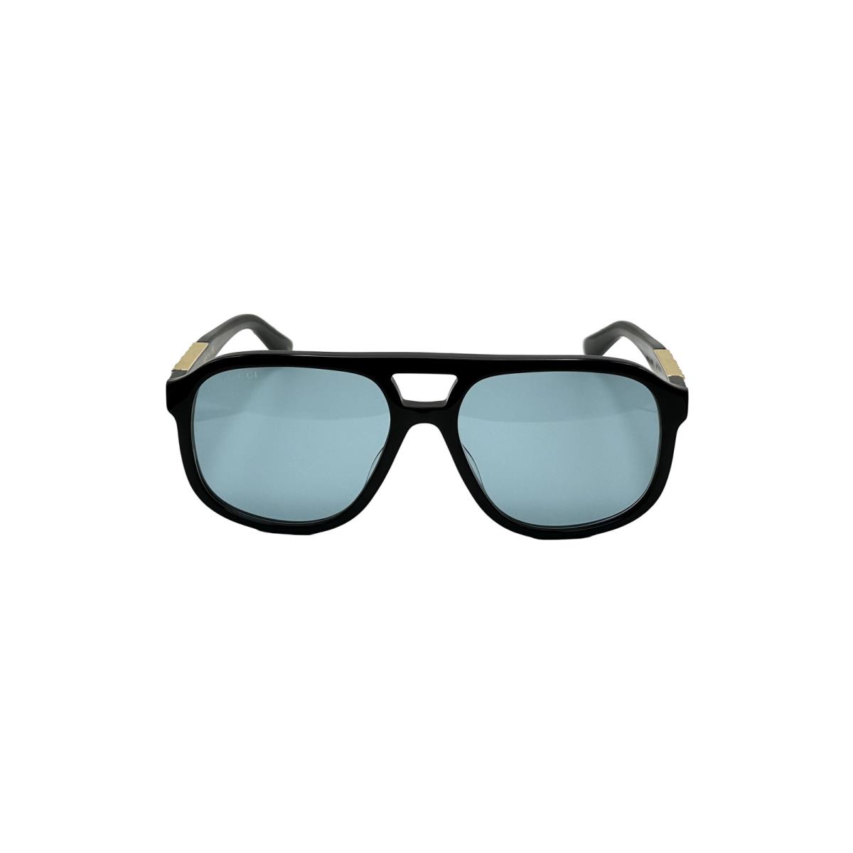 Gucci Luxury Aviator Pilot Sunglasses Black with Gold Emblem Blue Lens GG1188s - Frame: Black, Lens: Blue