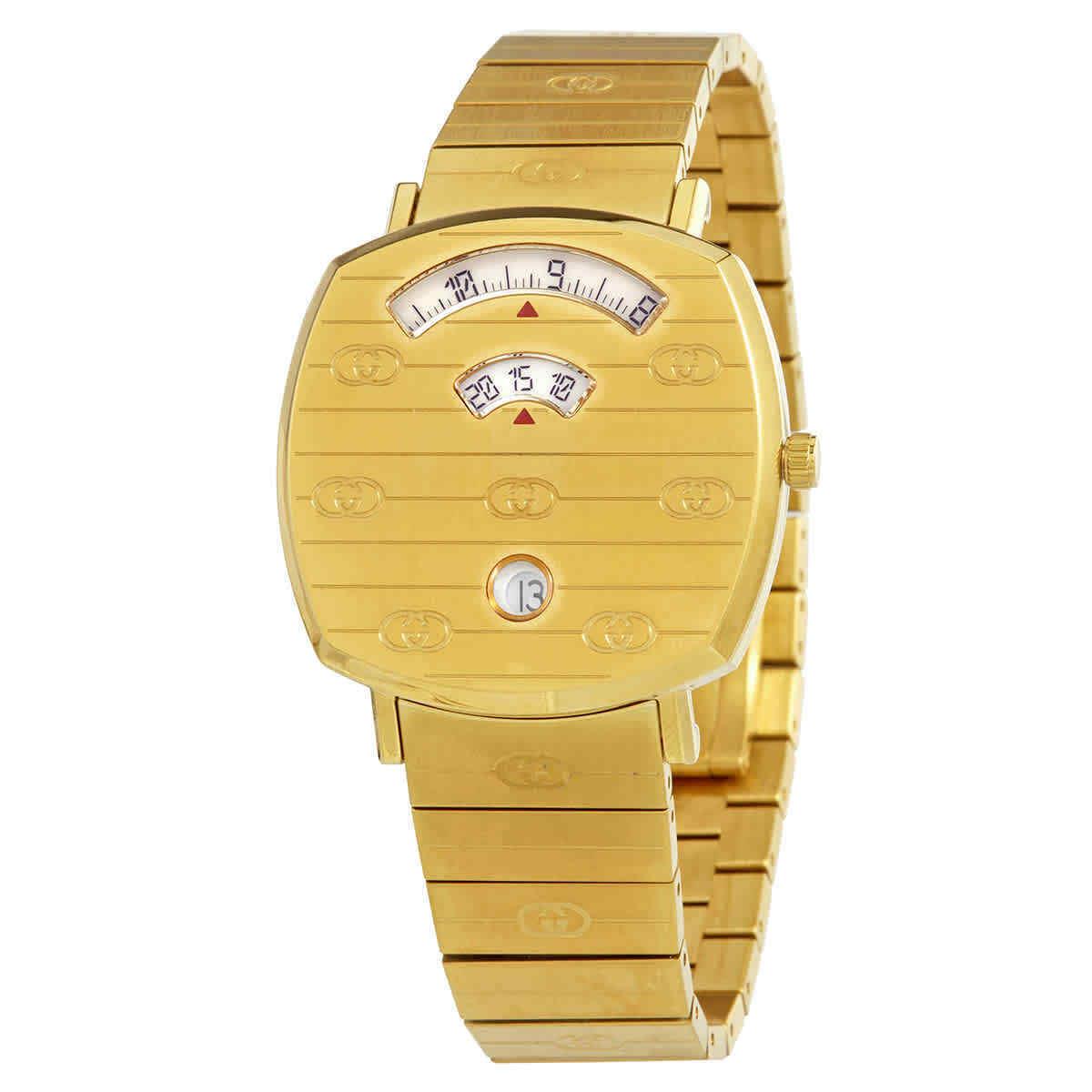 Gucci Grip Quartz White Dial Yellow Gold-tone Ladies Watch YA157403