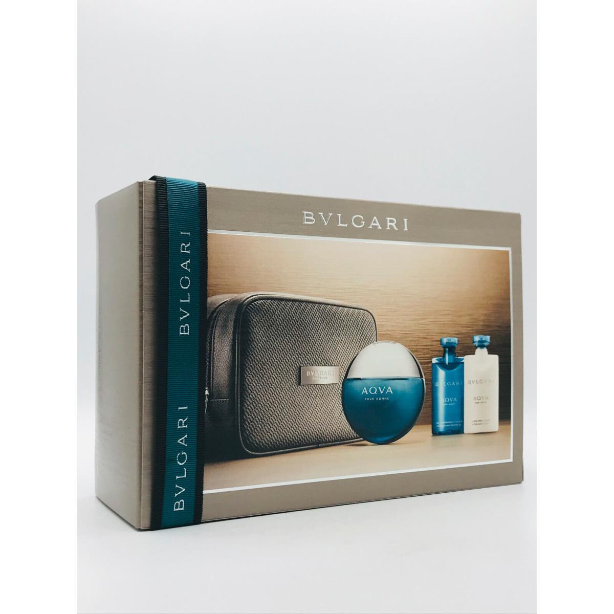 Bvlgari Roma Aqva Men 4pc Set Cologne Spray 3.4 oz After Shave Shower Gel Pouch