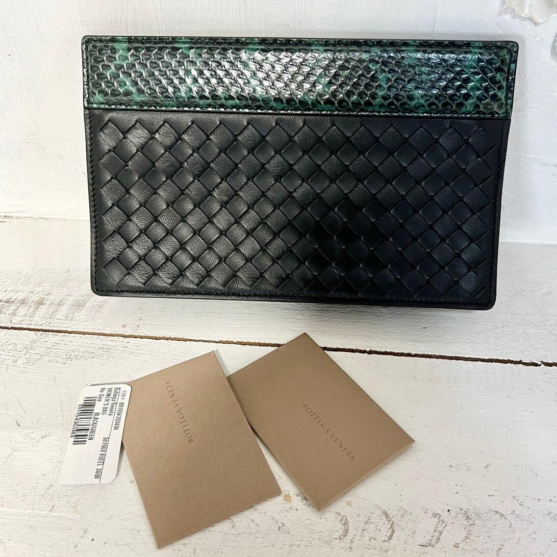 Bottega Veneta Snakeskin Leather Mini Purse Clutch Handbag Black/green