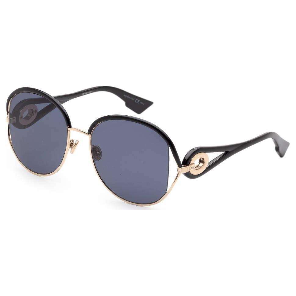 Dior Pale Gold Black Blue Lens Sunglasses Volutes Leather Case