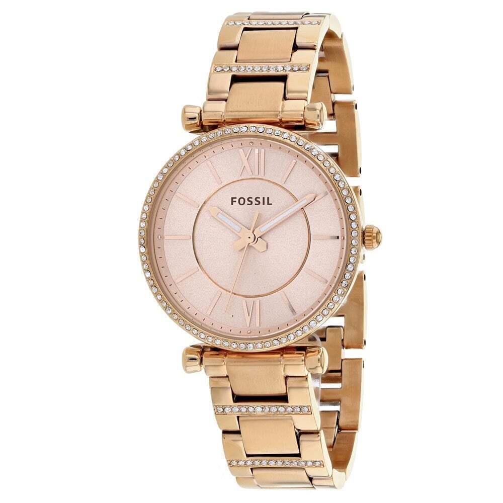 Fossil Womens Carlie Rose Gold Dial Watch - Es4301