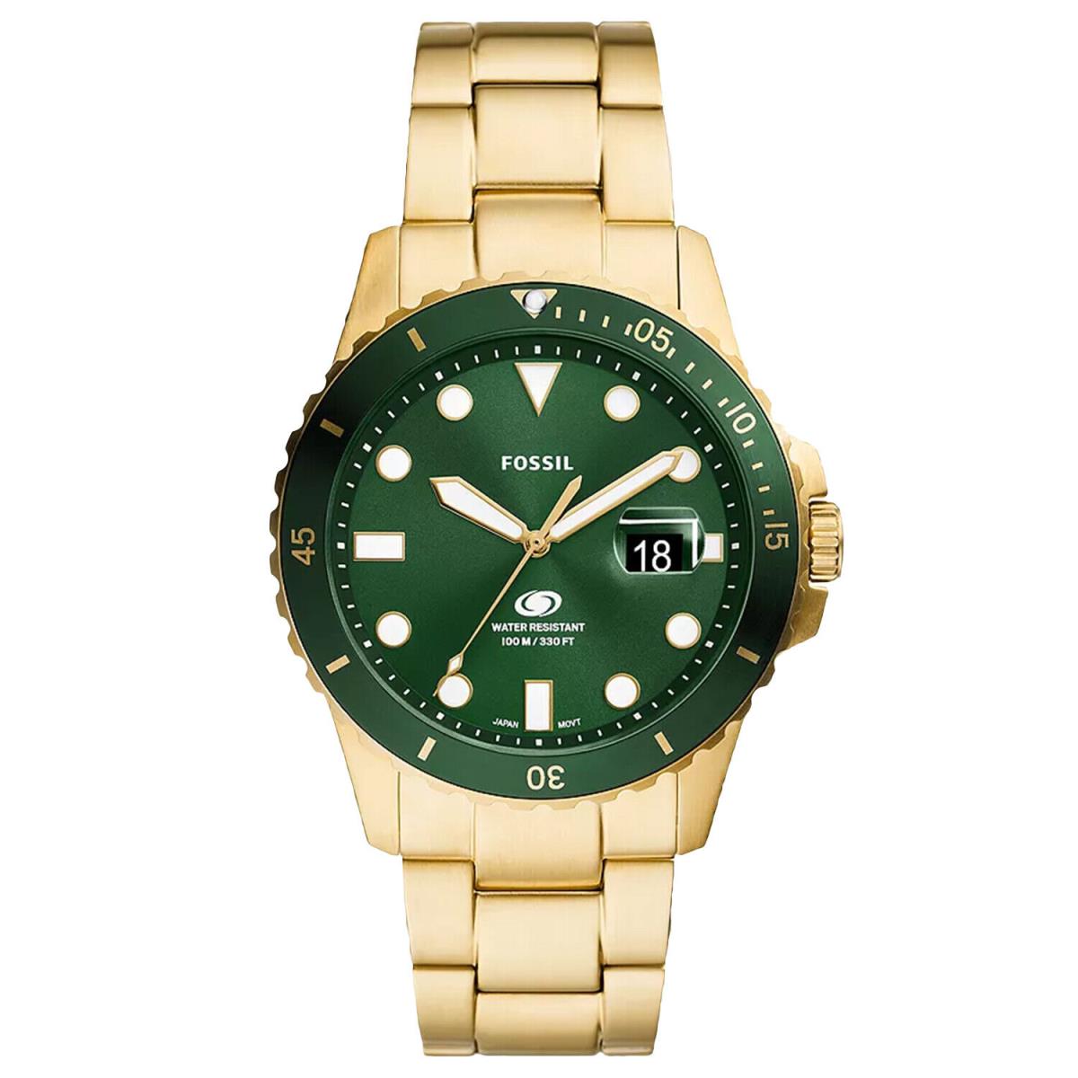 Fossil Men`s Dive Green Dial Watch - FS6030 - Dial: Green, Band: Gold