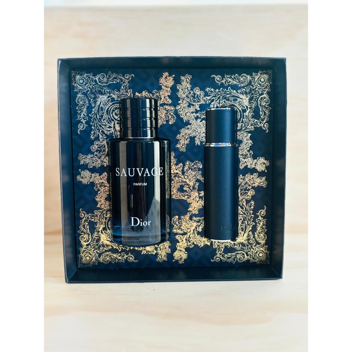 Christian Dior Sauvage Parfum and Travel Spray Gift Set 3.4 + 0.34 oz Spray